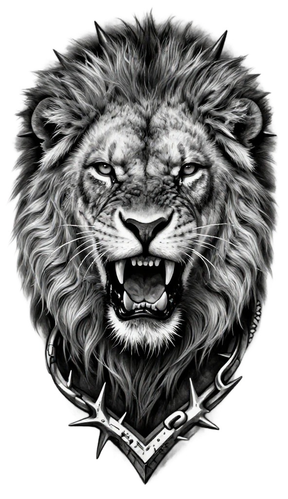 Realistic roaring lion head