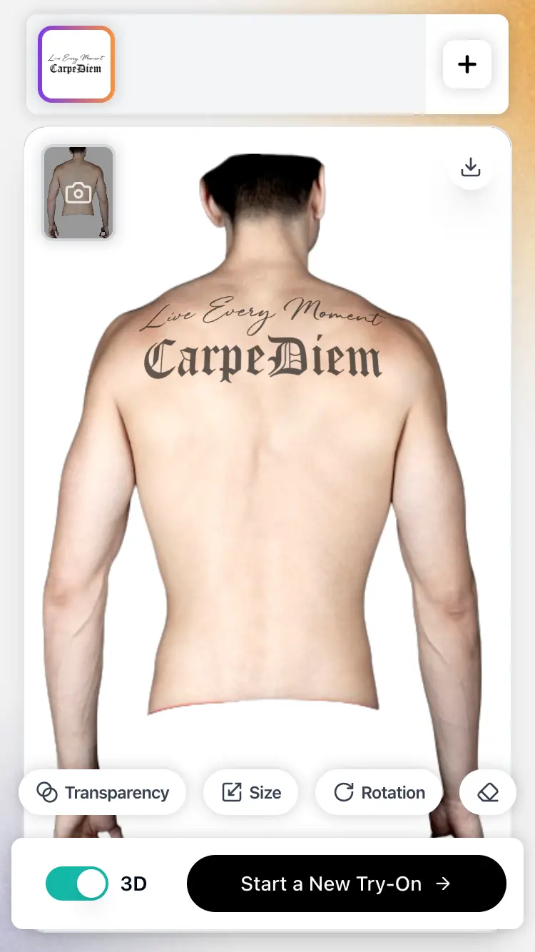 Ihr Tattoo-Anproberaum! Probieren Sie beliebige Designs mit unserem Tattoo-Simulator aus.