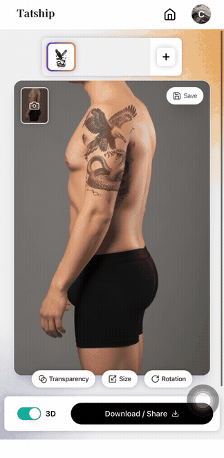 A client resizing and placing a tattoo reference on a photo of their own body